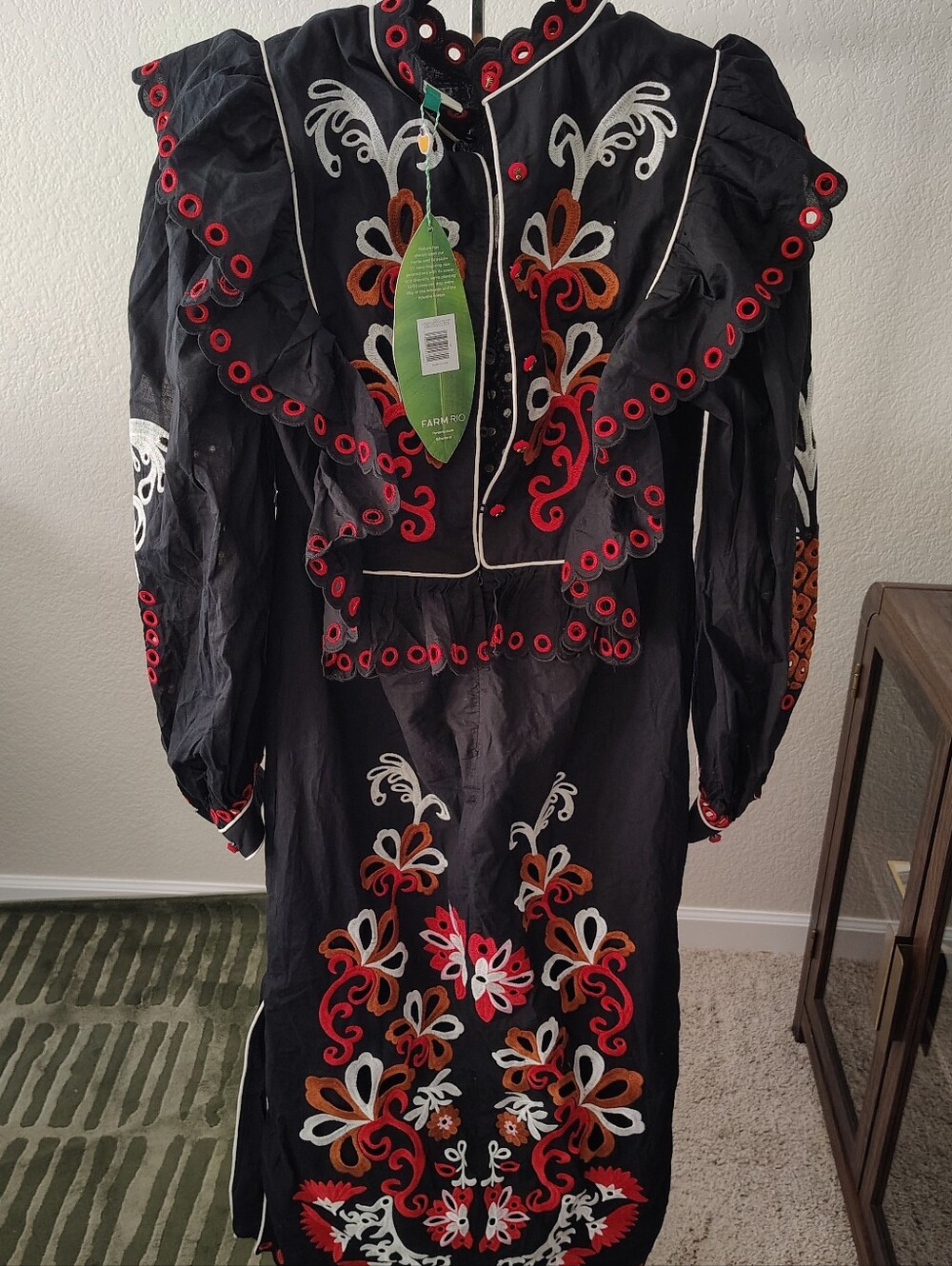 NWT Farm Rio Cashew Mandala Richelieu Long Sleeve Maxi Dress Black Size M $398 - Picture 4 of 9